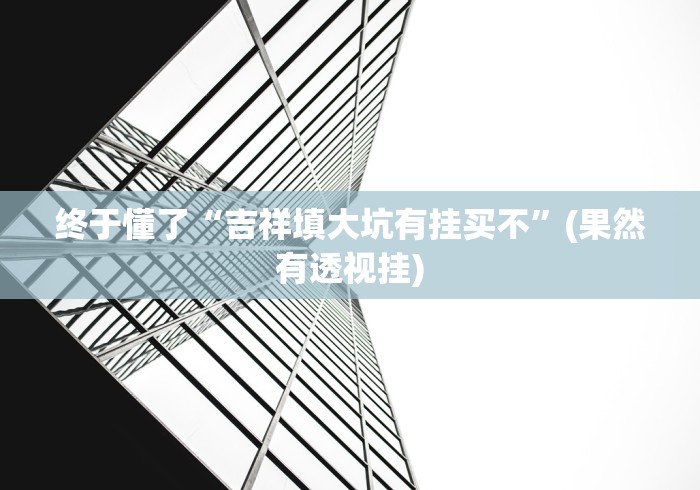 终于懂了“吉祥填大坑有挂买不”(果然有透视挂)